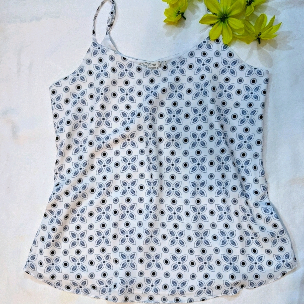 Pink Republic Summer Loose Tank Cami sz M/L Blue White Lined Spaghetti Straps